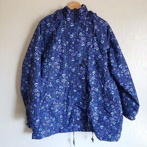 Woman Within Floral Fleece Lined Taslon Anorak Rain Jacket Blue/Purple Sz 18/20